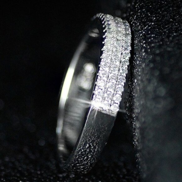 Plain Trendy Round Gems Full Around Filled Eternity Zircon Ring for Wome… - Picture 1 of 6